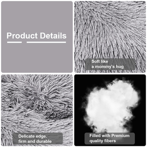 Lit pour animaux de compagnie de luxe, grand format, personnalisé, lavable, coussin moelleux et doux, motif uni, en forme de donut, accessoires pour animaux, en fausse fourrure - Product Image 2