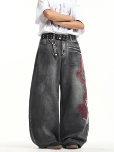 Jeans amples vintage américains imprimés, style street dance hip-hop, denim délavé léger et respirant pour l'été – Vente en gros - Product Image 4