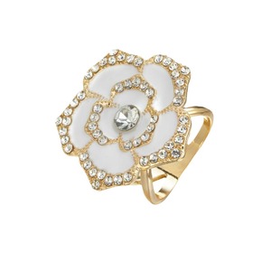 Anillo con hebilla de flor, incrustaciones de diamantes de imitación en blanco y negro, banda ajustable para mujer, accesorio de joyería de moda - Product Image 5