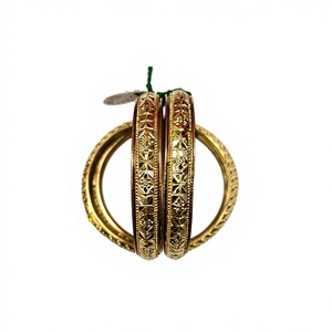 22K <b>Solid</b> <b>Gold</b> Carved <b>Bangles</b> Pair Traditional Indian Kangan Bridal Engagement Wedding Party Gift Fine Jewelry - Product Image 1