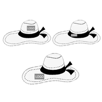 Chapeau de paille Panama Fedora en polyester avec logo personnalisé brodé, pare-soleil d'été pas cher en gros