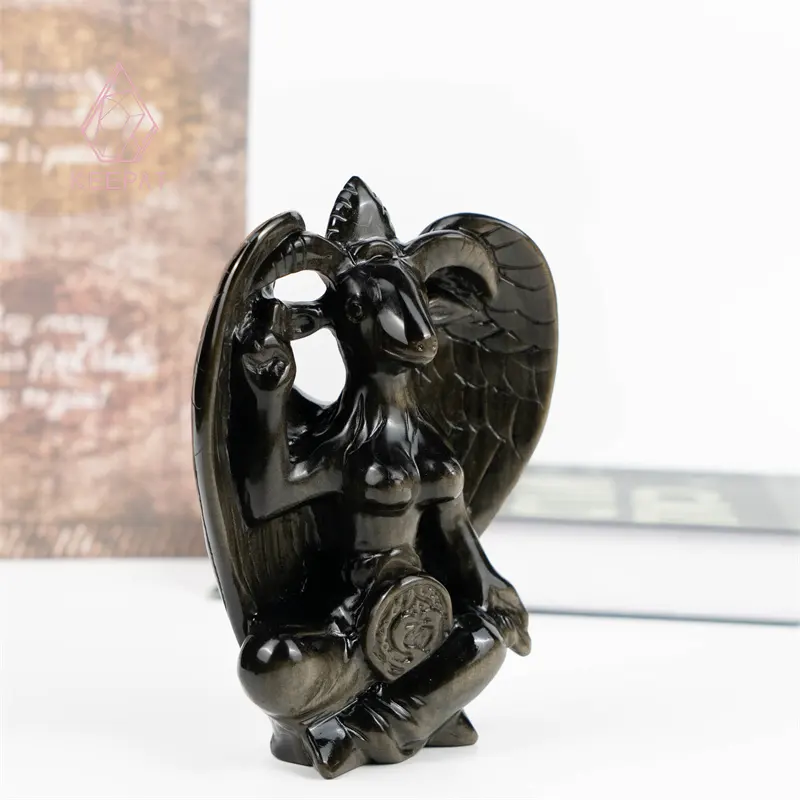 Fábrica al por mayor artesanía piedra dorada obsidiana oveja ornamento tallado para Decoración