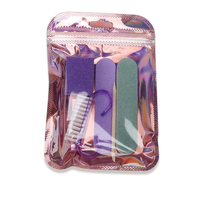 Kit de soin des ongles : Lime à ongles en bois, Bande de polissage, Bâtonnet en bois, Brosse à ongles, Bloc éponge nettoyant – Ensemble de 5 pièces