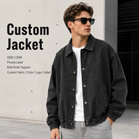 Jaket Terbaru Hitam Denim Washed Look Kerah Lebar Kancing Depan Potongan Lurus Saku Lipat Kemeja Kerja Pria