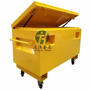 safe yellow Steel Heavy Duty Job Site Tool Box with wheels for whole sale
