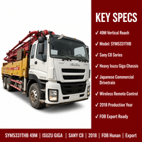 Pompe à béton montée sur camion Isuzu Giga Sany C8 49m d'occasion 2018 pour usage urbain, pompe à béton montée sur camion Isuzu Giga Sany 49m d'occasion export Chine