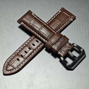 Bracelet de montre en cuir marron avec lignes blanches pour <span class=keywords><strong>Panerai</strong></span> Seiko Fossil Bell & Ross BR01 <span class=keywords><strong>Vintage</strong></span> 24 mm avec boucle noire - Product Image 3