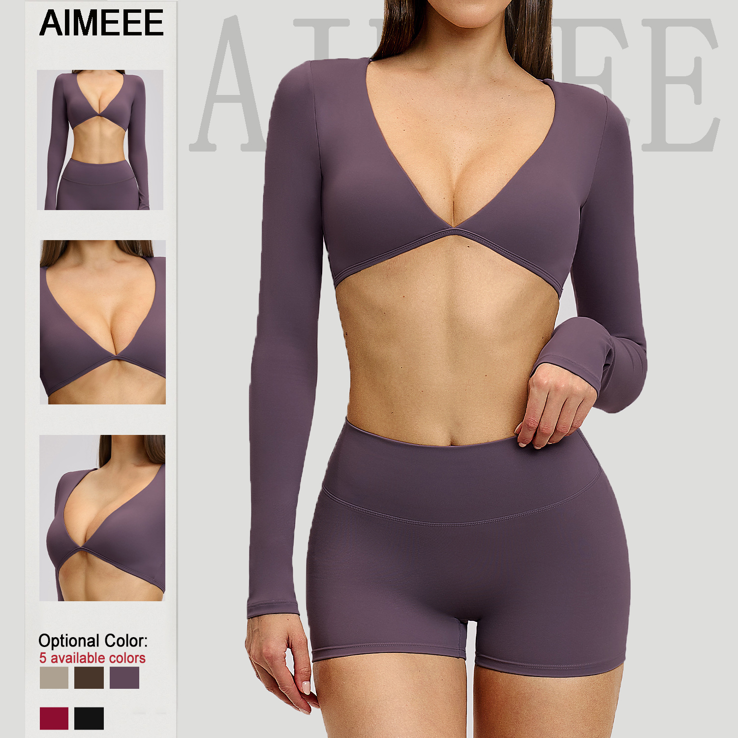 Sports Fitness Yoga Long Sleeve Brushed V-neck Crop Top Active Wear Yoga Tops Gym Shirts