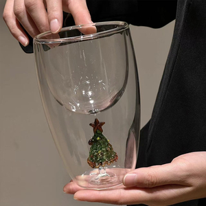 Tasse en verre à double paroi Bravo personnalisée, motif sapin de Noël, version décorative festive, coffret cadeau, pour café, jus, verres à boire - Product Image 3