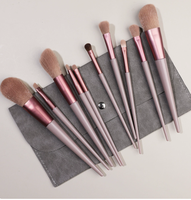 Pinceaux de maquillage professionnels personnalisés pour le visage, lot de 10, vente en gros directe d'usine, poignée en plastique, idéal pour les voyages, sac inclus, échantillon gratuit