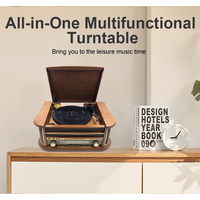 Lecteur de plateau tournant en bois, lecteur de disque vinyle avec lecteur de cassette de CD USB