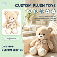 Ours en peluche marron personnalisable, jouet en peluche doux, mascotte en ruban floral, peluche pour enfants, cadeau d'anniversaire, ASTM CPC