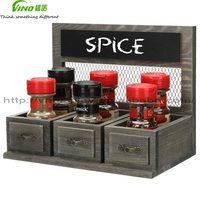 Grey Wood Gewürz regal Organizer Spice Rack mit/Drawer Style Design & Chalk board Gewürz regale Set