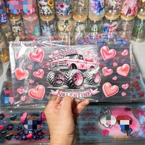 Producción completada Uv Dtf Wraps 16 oz Día de San Valentín dibujos animados 3D Uv Dtf transferencia <span class=keywords><strong>vinilo</strong></span> taza envoltura impermeable pegatina para vidrio - Product Image 2