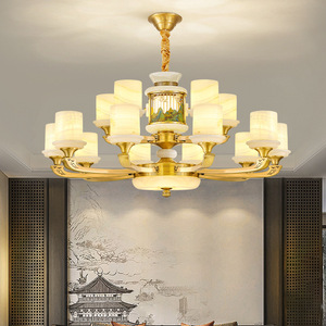 Lámpara de araña de jade estilo chino con múltiples cabezales LED para el hogar, comedor y dormitorio - Product Image 2