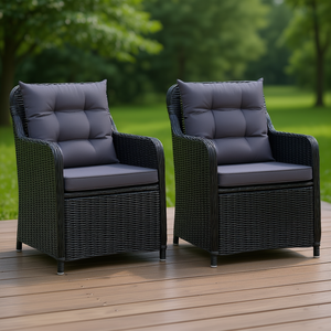 Set di 2 Sedie da Patio in Rattan Moderno, Arredamento da Esterno Nero, Design Contemporaneo Elegante per Uso Residenziale - Product Image 2