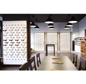 Óculos de sol de madeira para loja óptica, varejo de loja óptica personalizada, montagem de parede, caixa exibe óculos de sol comercial
