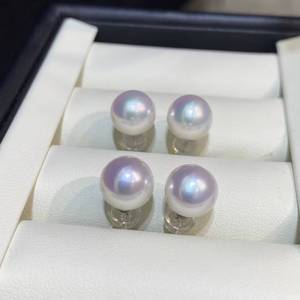 S925 Sterling <b>Silver</b> Pearl <b>Stud</b> <b>Earrings</b>, 9-10mm Aurora Edison Freshwater Pearl, Near Round, Minor Blemish at Bottom for women - Product Image 2