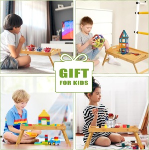 Bandeja de bambú para cama con patas plegables y asas, bandeja de desayuno para sofá, bandeja de servir de bambú para comer, bandeja de aperitivos para el hogar - Product Image 3