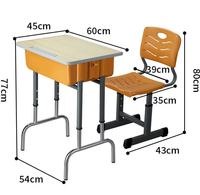 Ensemble Chaise et Table d'École en Métal Orange Ajustable et Durable, Siège Ventilé, Table d'Étude avec Boîte de Rangement, Mobilier Moderne pour Étudiants en Classe
