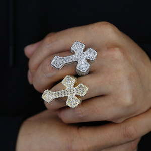 Bling Iced out bạc mạ vàng hip hop người đàn ông cậu bé trang sức Micro Pave 5A Cubic Zirconia CZ chữ thập hình dạng vòng - Product Image 6