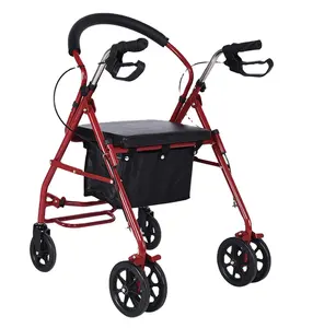 Rollator nyaman lipat ringan untuk orang tua dengan 6 roda