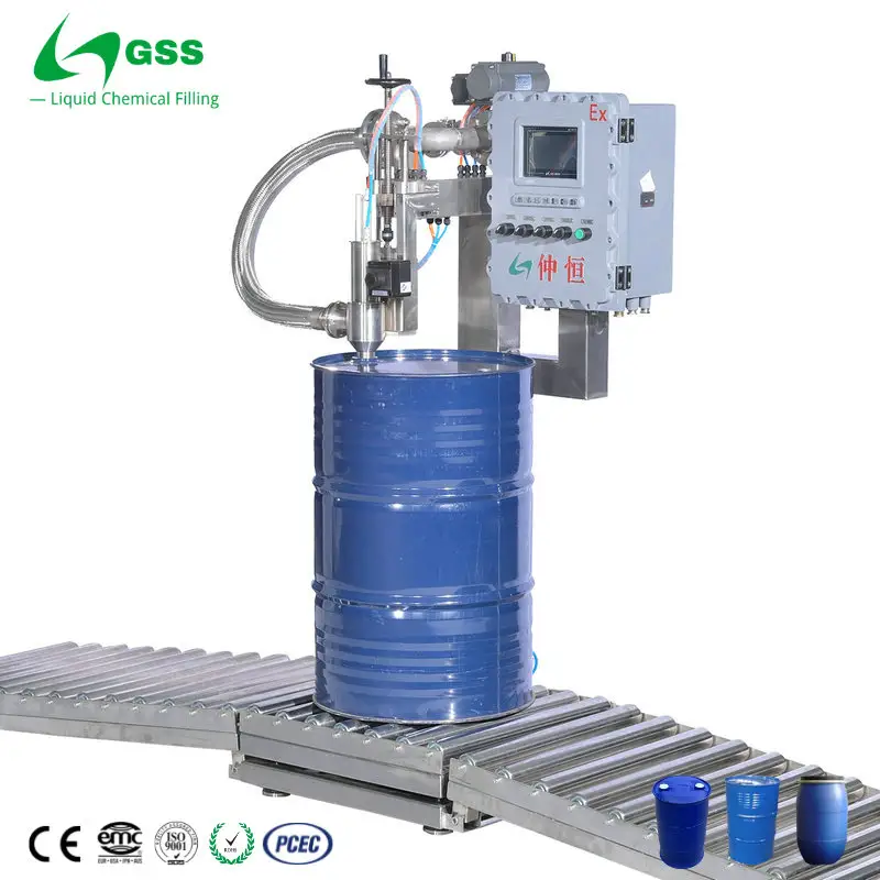 GSS 200L semi auto recubrimiento pintura resina solvente detergente ácido comestible lubricante aceite líquido químico tambor máquina de llenado