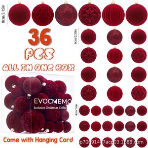 ของตกแต่งคริสต์มาส Evocmemo 36 ชิ้น ลูกบอลกำมะหยี่สีแดง พลาสติกกันแตก สำหรับตกแต่งต้นคริสต์มาส - Product Image 1