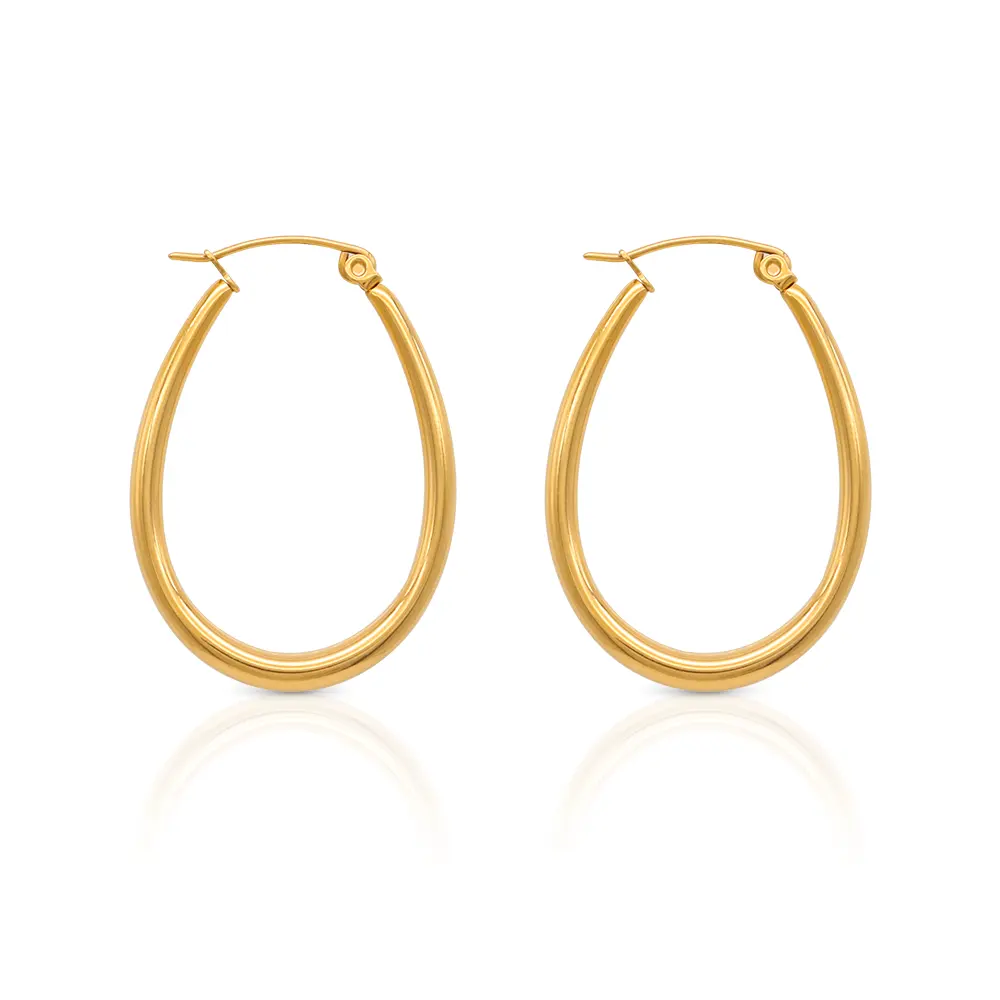Chris April 316L Roestvrij Staal Pvd Plated Gold Oval Hoops Earring