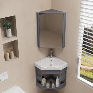 Meuble de salle de bain mural triangulaire en PVC sur mesure avec lavabo en céramique pour petits appartements, design moderne, usage domestique - Product Image 1