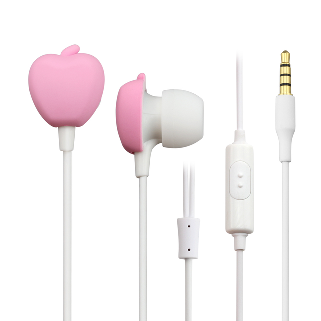Cute  pink apple 3.5mm Jack Connectors Earphone High Quality Wired Headphone
