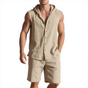 <span class=keywords><strong>Ensemble</strong></span> deux pièces décontracté d'été pour hommes, style européen/américain, avec <span class=keywords><strong>short</strong></span> <span class=keywords><strong>et</strong></span> <span class=keywords><strong>chemise</strong></span> sans manches à capuche, orné de strass - Product Image 1