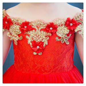 E2woo Nuevo Vestido Largo de Fiesta para Niñas, con Bordado de Flores Rojas, Estilo Princesa, de Un Solo Hombro, para Primavera y Verano - Product Image 6