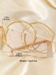 Boucles d'oreilles créoles hypoallergéniques en alliage plaqué or pour femme, fines, grandes, <span class=keywords><strong>de</strong></span> haute qualité, tendance, pour soirée 001 - Product Image 4