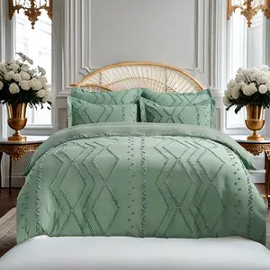 Quilt Cover 4PCS Microfiber Bedding Set Solid Duvet Cover Factory Directly Supply Diamond Pattern Tufted 7 PCS PVC Bag Quality