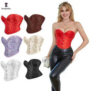 Zwart Wit Beige Blauw Bruin Rood Vlakte Korset Effen Corselet Vintage Strapless Corsage Corset Top Vrouwen Met Thong & G string