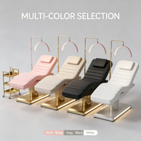 Lit de beauté électrique de luxe à base dorée, 3 moteurs, fauteuil de massage facial réglable avec lumière LED pour salon, clinique, traitement des cils