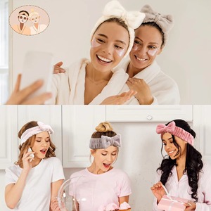 Diadema elástica de leopardo <span class=keywords><strong>para</strong></span> spa, suave, <span class=keywords><strong>para</strong></span> baño, belleza, maquillaje, lavado de cara, con lazo, al por mayor <span class=keywords><strong>para</strong></span> <span class=keywords><strong>niñas</strong></span> y mujeres - Product Image 4