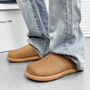 Nouvelles pantoufles en fausse fourrure douces et moelleuses en daim synthétique marron rétro bon marché 2026, pantoufles pour hommes à bout fermé, bottes de neige sans fil - Product Image 4