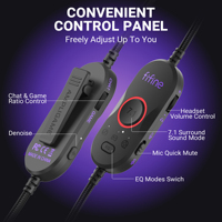 Casque de jeu FIFINE H16, son surround virtuel 7.1, casque supra-auriculaire pour joueurs avec éclairage RVB, casque avec micro ANC