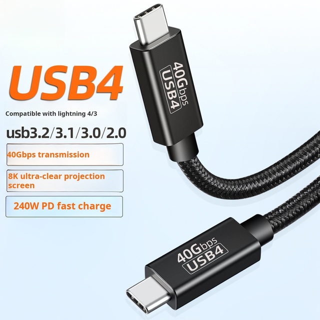 240W PD 8K Usb4 Type c Dual Male to Male Data Cable Compatible Thunderbolt 4/3 40gbps Screen Projection Full Function Cable
