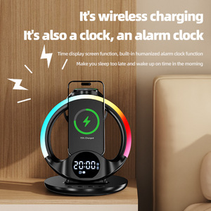 Chargeur sans fil 6-en-1 avec lumière RGB et réveil pour <span class=keywords><strong>iPhone</strong></span> 17~12, Samsung, <span class=keywords><strong>Apple</strong></span> & Galaxy Watch, Airpods Pro, Buds3 Pro – Charge rapide - Product Image 3