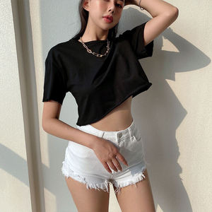 Camiseta Corta de Punto Transpirable Informal para Mujer, Algodón, Logotipo Personalizado, Trajes Deportivos de Verano, Camiseta de Manga Corta - Product Image 4