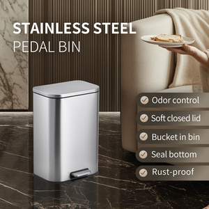 Contenedores de Basura Antiolor de 12L/30L/50L, Cubo de Basura Rectangular de Acero Inoxidable con Pedal para Cocina y Oficina - Product Image 1