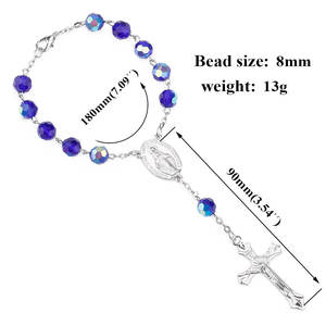 2024 Komi <span class=keywords><strong>Fatima</strong></span> Cristal Chapelet Bracelet Croix Pendentif Religieux Catholicisme Cadeau Prière Perles Chapelets Bracelet - Product Image 3