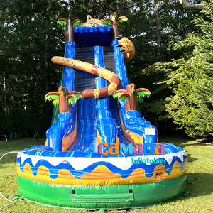 Buiten 20ft Blauwe Waterglijbaan Inflat <span class=keywords><strong>2</strong></span> Lane Volwassen Commerciële Opblaasbare Pvc Water Zijkanten Opblaasbare Waterglijbaan Met Zwembad - Product Image 4