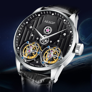 For Original Men Double Skeleton Tourbillon Wristwatch Casual Mechanical Movement Stainless Steel <b>Case</b> Sapphire Leather 22mm - Product Image 4