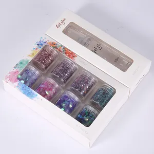 Holografik Glitter tozu setleri 10ml Glitter düzeltme jel makyaj Glitter fırça setleri