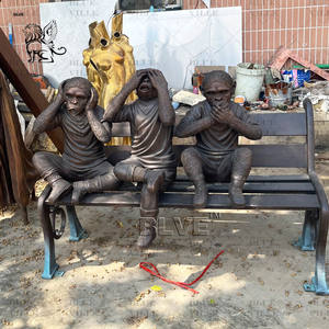 BLVE personnaliser extérieur métal Animal Statue grandeur nature voir entendre parler pas de <span class=keywords><strong>mal</strong></span> Bronze singes Sculpture assis sur un banc - Product Image 4