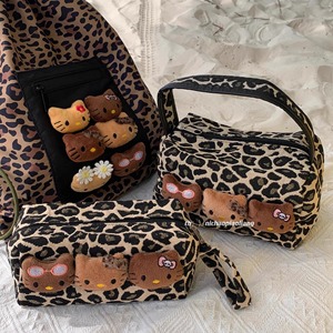 Cute Cat Decor Leopard Print <b>Makeup</b> Bag Zipper Cosmetic Organizer with Handle for Women Daily Use OEM Service - Product Image 2